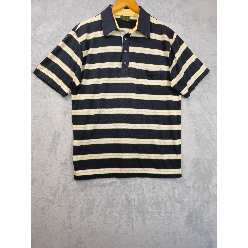 Vintage Chip Beck Polo Shirt Men's Large Black Yellow Golf Striped 90s Korea Tag